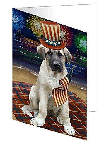 4th of July Firework Anatolian Shepherd Dog Handmade Artwork Assorted Pets Greeting Cards and Note Cards with Envelopes for All Occasions and Holiday Seasons GCD48659