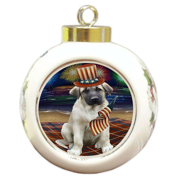 4th of July Firework Anatolian Shepherd Dog Round Ball Christmas Ornament RBPOR48161