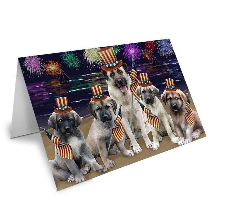 4th of July Firework Anatolian Shepherds Dog Handmade Artwork Assorted Pets Greeting Cards and Note Cards with Envelopes for All Occasions and Holiday Seasons GCD48656
