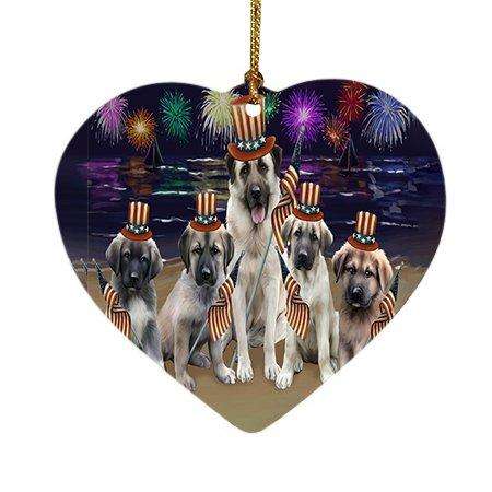4th of July Firework Anatolian Shepherds Dog Heart Christmas Ornament HPOR48160