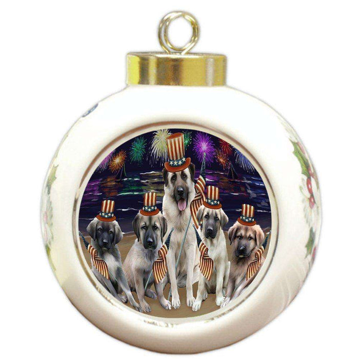 4th of July Firework Anatolian Shepherds Dog Round Ball Christmas Ornament RBPOR48160