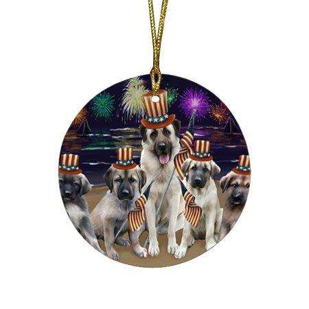 4th of July Firework Anatolian Shepherds Dog Round Christmas Ornament RFPOR48151