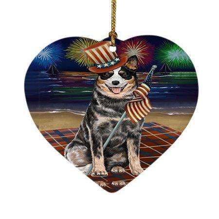 4th of July Firework Australian Cattle Dog Heart Christmas Ornament HPOR48162
