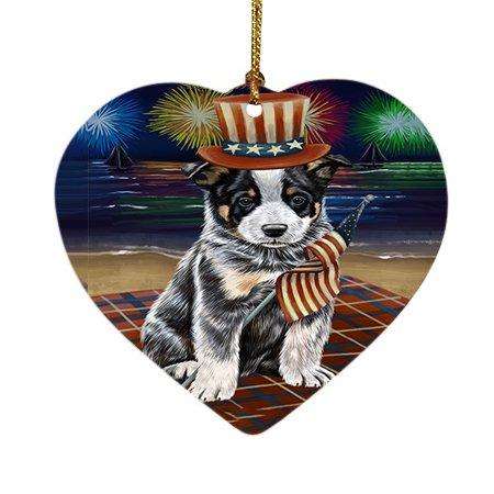 4th of July Firework Australian Cattle Dog Heart Christmas Ornament HPOR48164