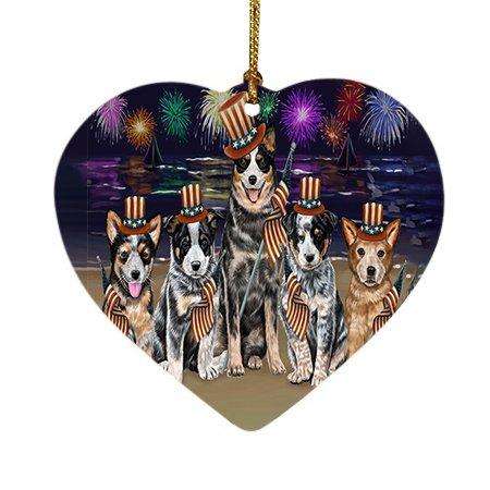 4th of July Firework Australian Cattle Dogs Heart Christmas Ornament HPOR48163