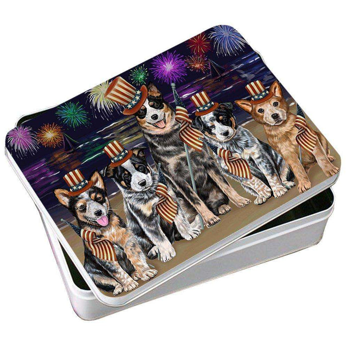 4th of July Firework Australian Cattle Dogs Photo Storage Tin PITN48163