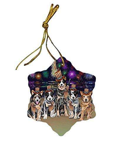 4th of July Firework Australian Cattle Dogs Star Porcelain Ornament SPOR48155