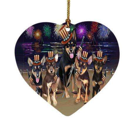 4th of July Firework Australian Kelpies Dog Heart Christmas Ornament HPOR48166