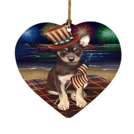 4th of July Firework Australian Kelpies Dog Heart Christmas Ornament HPOR48167