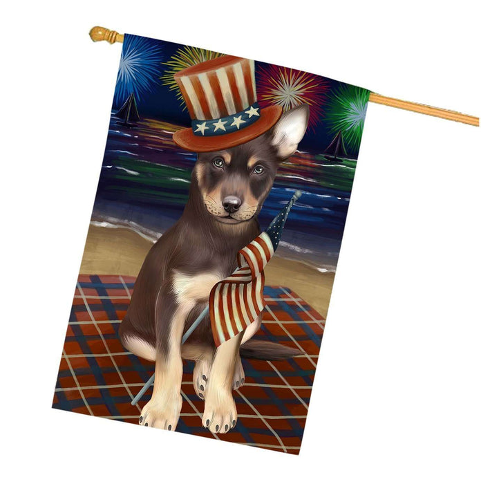 4th of July Firework Australian Kelpies Dog House Flag FLG48180