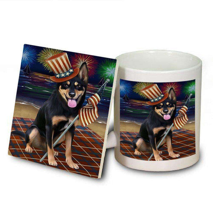 4th of July Firework Australian Kelpies Dog Mug and Coaster Set MUC48157