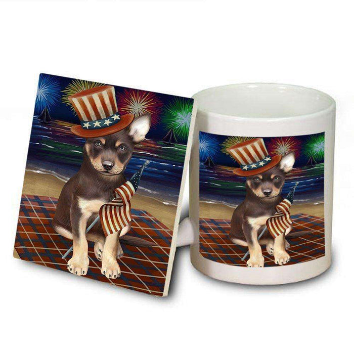 4th of July Firework Australian Kelpies Dog Mug and Coaster Set MUC48159