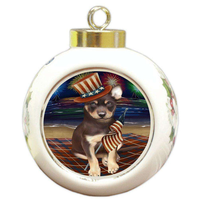 4th of July Firework Australian Kelpies Dog Round Ball Christmas Ornament RBPOR48167