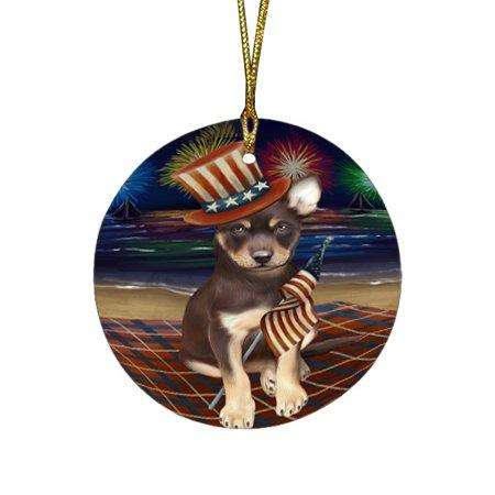 4th of July Firework Australian Kelpies Dog Round Christmas Ornament RFPOR48158
