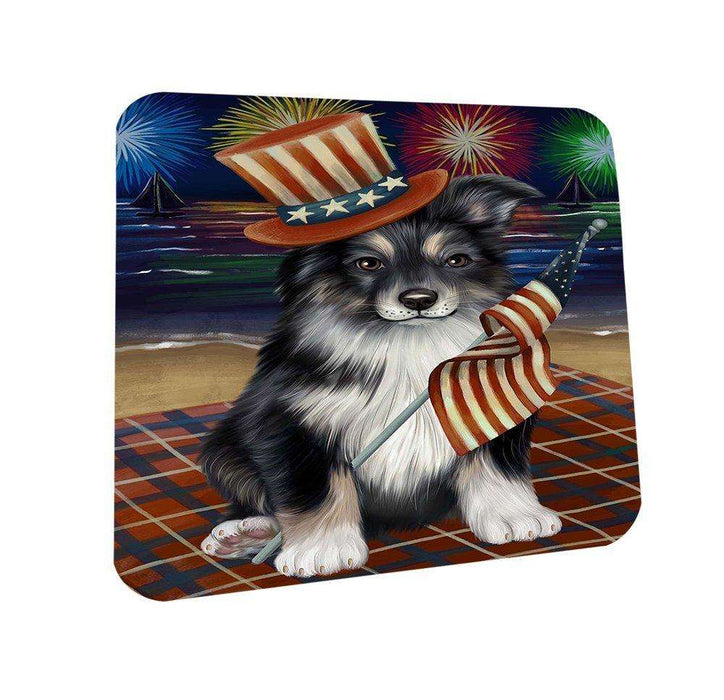 4th of July Firework Australian Shepherd Dog Coasters Set of 4 CST48127