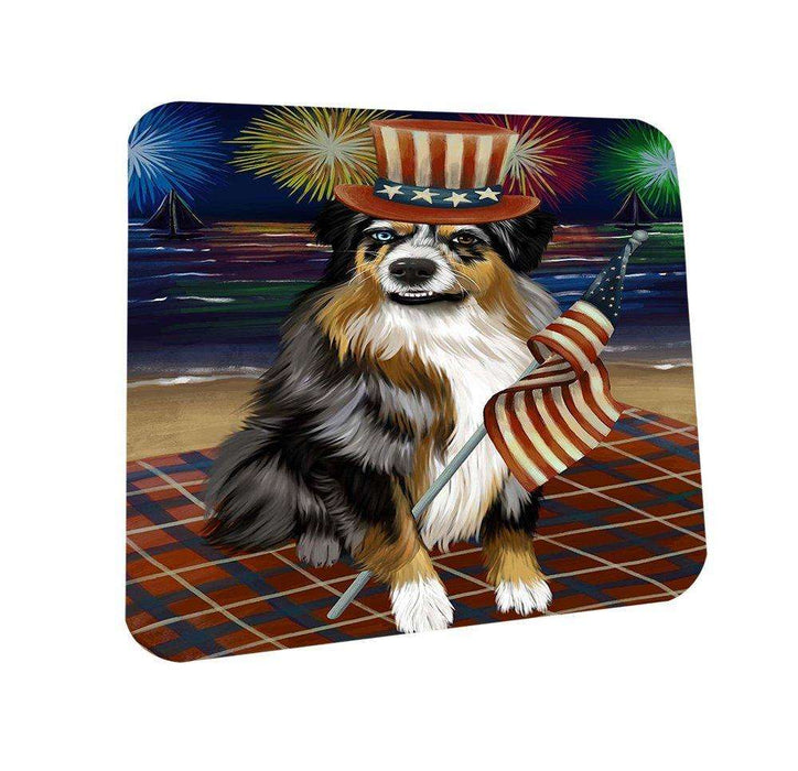 4th of July Firework Australian Shepherd Dog Coasters Set of 4 CST48128