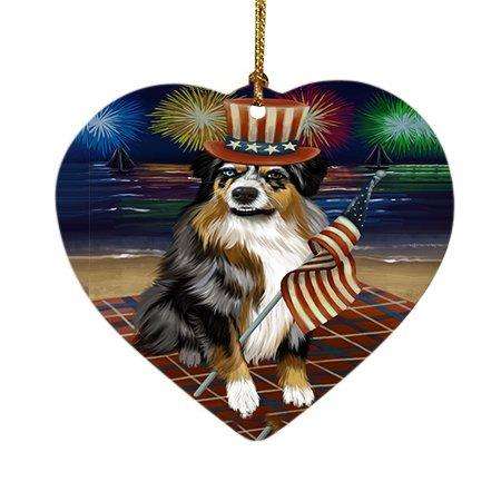 4th of July Firework Australian Shepherd Dog Heart Christmas Ornament HPOR48169
