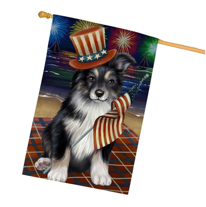 4th of July Firework Australian Shepherd Dog House Flag FLG48181