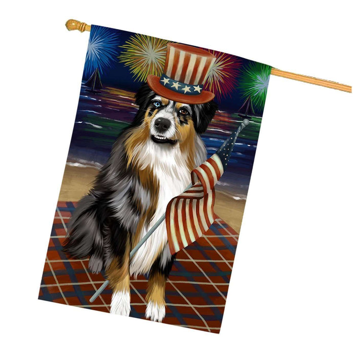 4th of July Firework Australian Shepherd Dog House Flag FLG48182