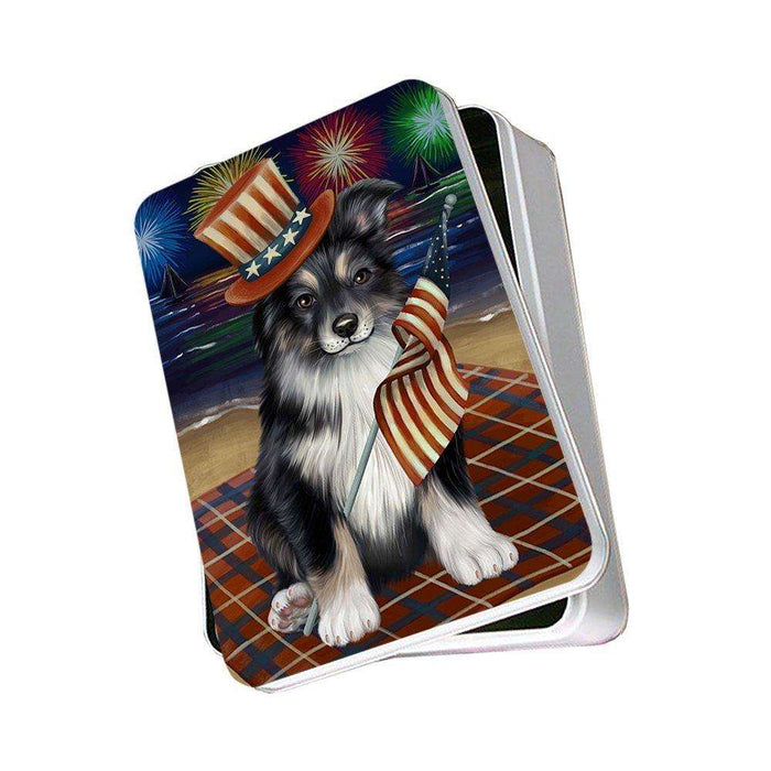 4th of July Firework Australian Shepherd Dog Photo Storage Tin PITN48168