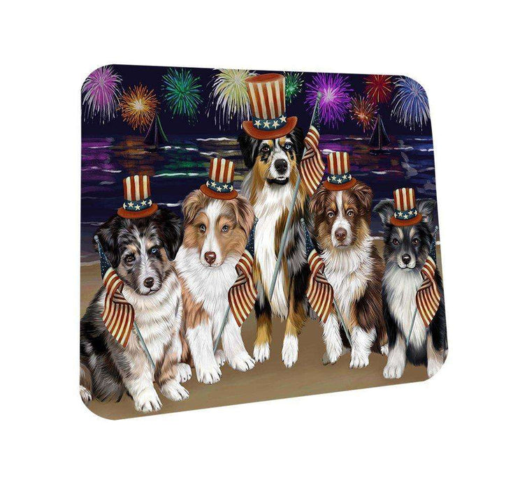 4th of July Firework Australian Shepherds Dog Coasters Set of 4 CST48129