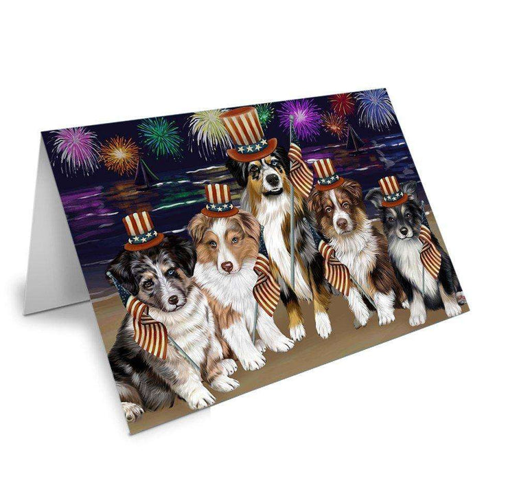 4th of July Firework Australian Shepherds Dog Handmade Artwork Assorted Pets Greeting Cards and Note Cards with Envelopes for All Occasions and Holiday Seasons GCD48686