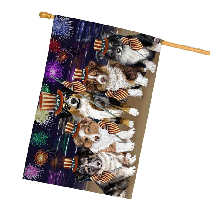 4th of July Firework Australian Shepherds Dog House Flag FLG48183