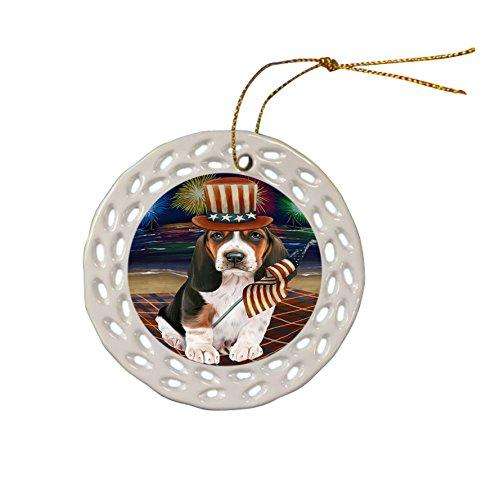4th of July Firework Basset Hound Dog Ceramic Doily Ornament DPOR48173