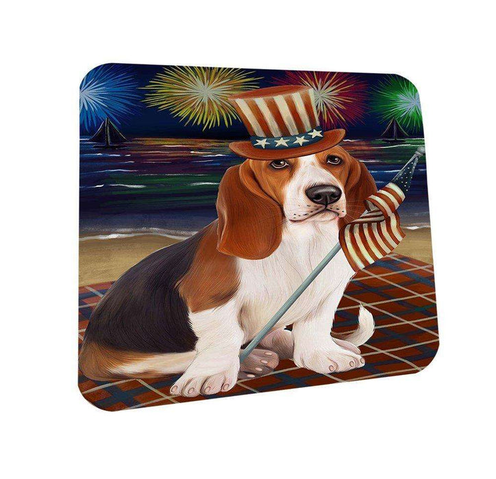 4th of July Firework Basset Hound Dog Coasters Set of 4 CST48130