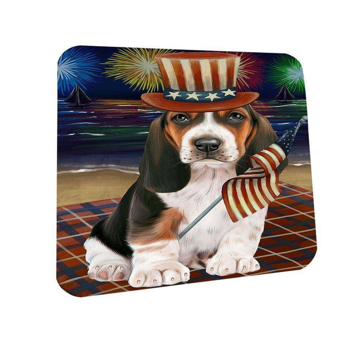 4th of July Firework Basset Hound Dog Coasters Set of 4 CST48132