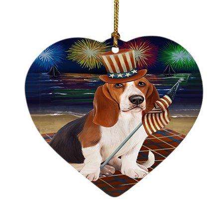 4th of July Firework Basset Hound Dog Heart Christmas Ornament HPOR48171
