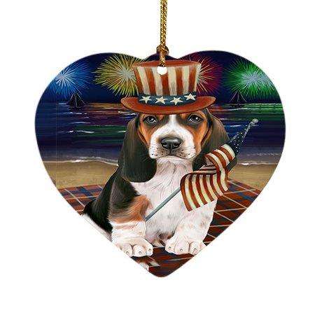 4th of July Firework Basset Hound Dog Heart Christmas Ornament HPOR48173