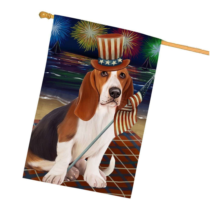 4th of July Firework Basset Hound Dog House Flag FLG48184