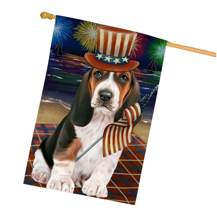 4th of July Firework Basset Hound Dog House Flag FLG48186