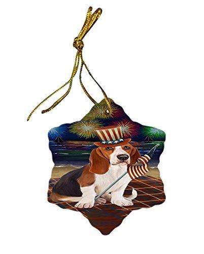 4th of July Firework Basset Hound Dog Star Porcelain Ornament SPOR48163