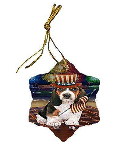 4th of July Firework Basset Hound Dog Star Porcelain Ornament SPOR48165