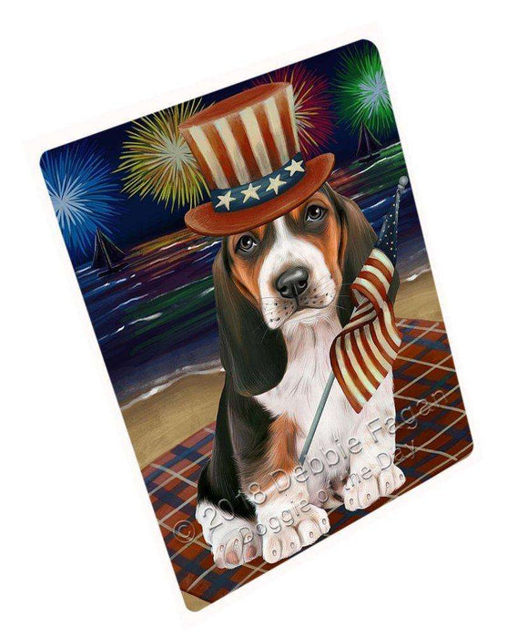 4th of July Firework Basset Hound Dog Tempered Cutting Board C48534