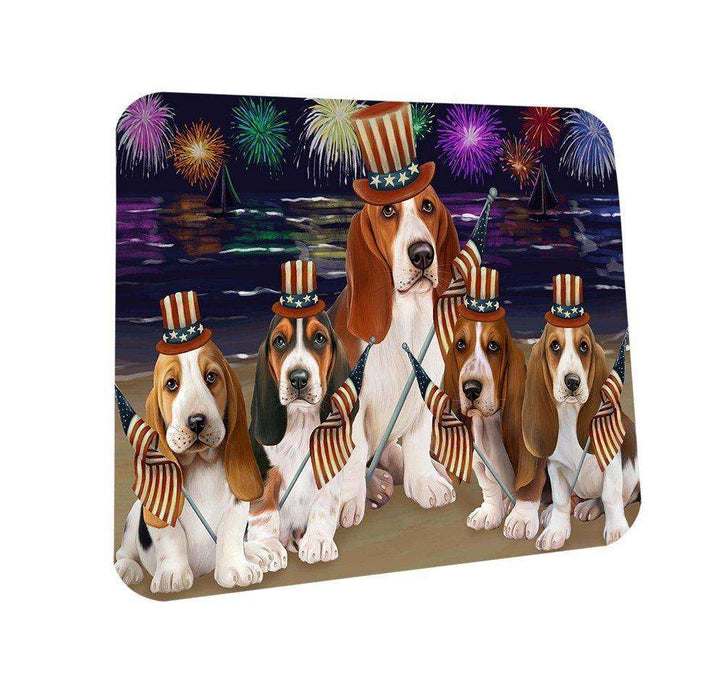 4th of July Firework Basset Hounds Dog Coasters Set of 4 CST48131