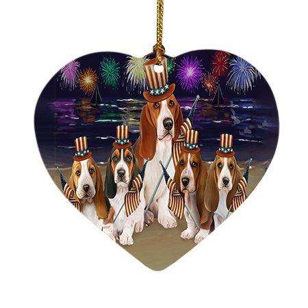 4th of July Firework Basset Hounds Dog Heart Christmas Ornament HPOR48172