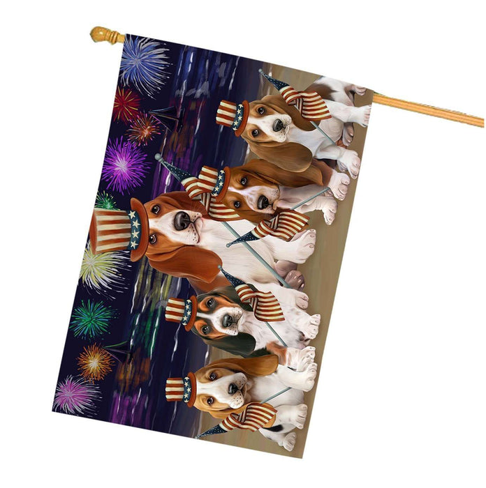 4th of July Firework Basset Hounds Dog House Flag FLG48185