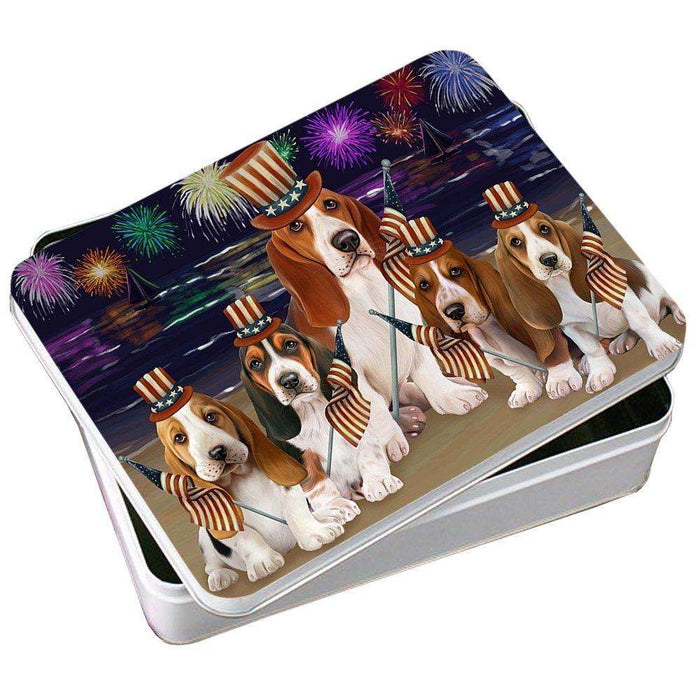 4th of July Firework Basset Hounds Dog Photo Storage Tin PITN48172