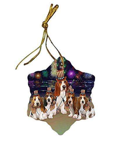 4th of July Firework Basset Hounds Dog Star Porcelain Ornament SPOR48164