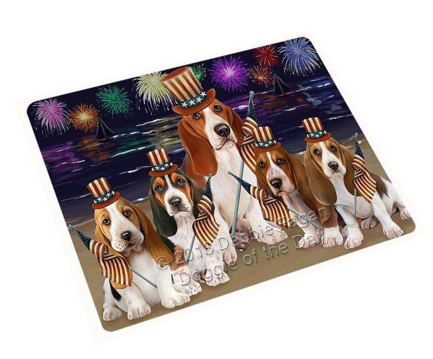 4th of July Firework Basset Hounds Dog Tempered Cutting Board C48531