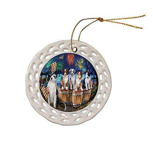 4th of July Firework Gathering Border Collie Dogs Ceramic Doily Ornament DPOR48498