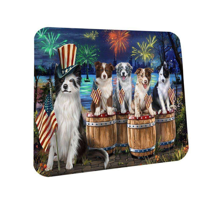4th of July Firework Gathering Border Collie Dogs Coasters Set of 4 CST48515