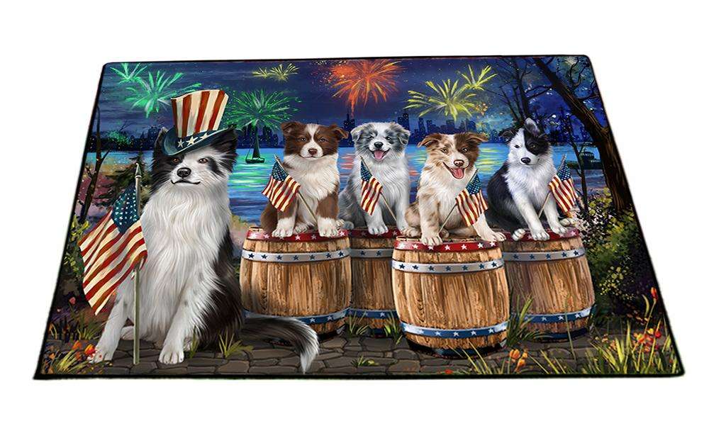 4th of July Firework Gathering Border Collie Dogs Floormat FLMS48168