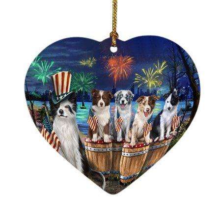 4th of July Firework Gathering Border Collie Dogs Heart Christmas Ornament HPOR48556