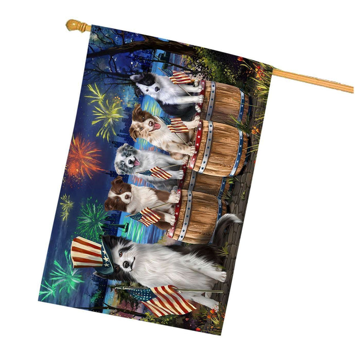4th of July Firework Gathering Border Collie Dogs House Flag FLG48144