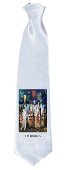 4th of July Firework Gathering Border Collie Dogs Neck Tie TIE48358