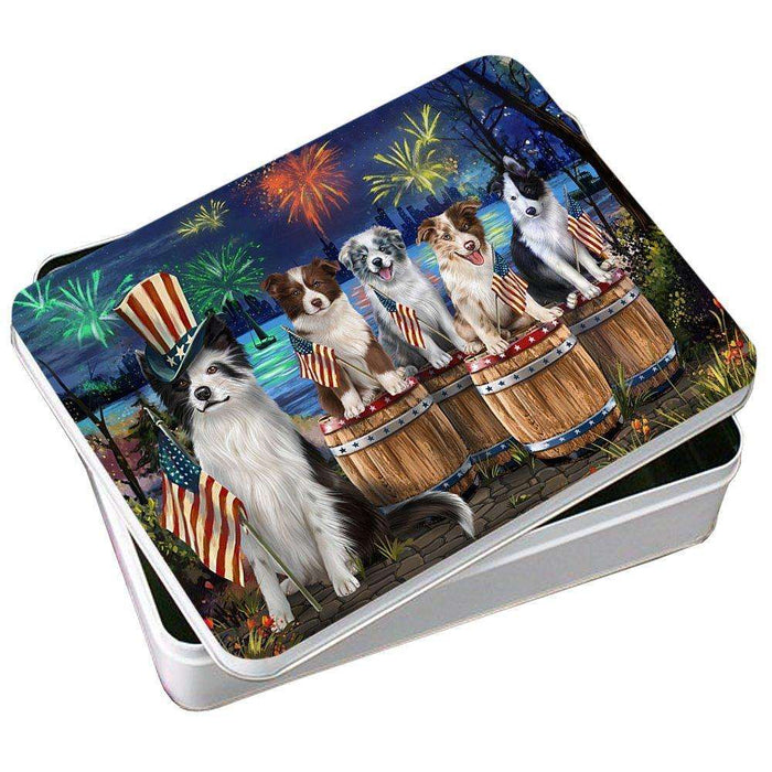 4th of July Firework Gathering Border Collie Dogs Photo Storage Tin PITN48556